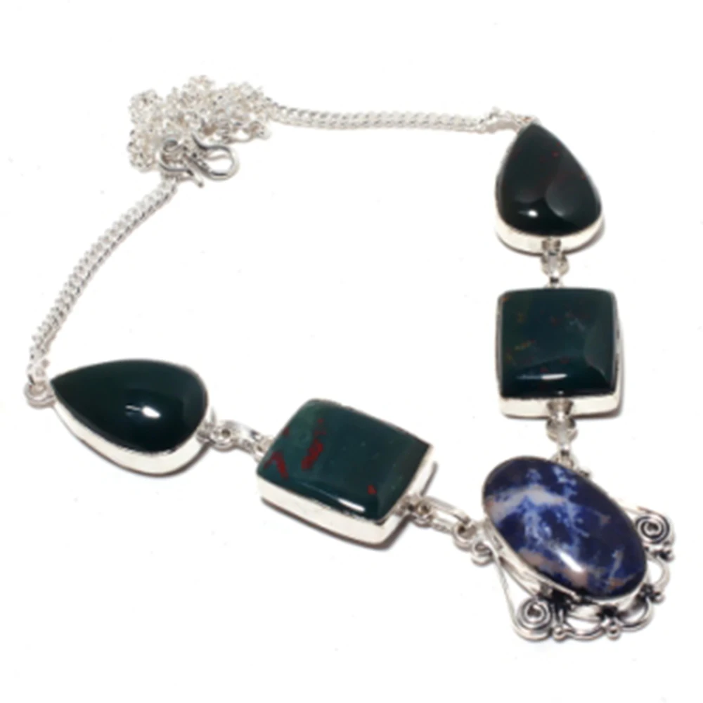 Ожерелье из кальдалита серебристого камня покрытое медью 50 2 см N4447 | Украшения и