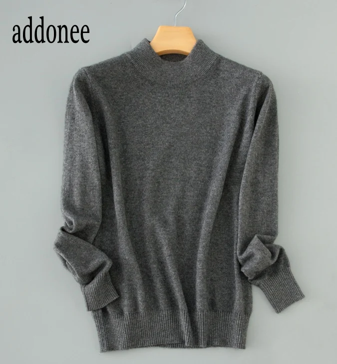 Свитер женский кашемировый с высоким воротником однотонный размера плюс |