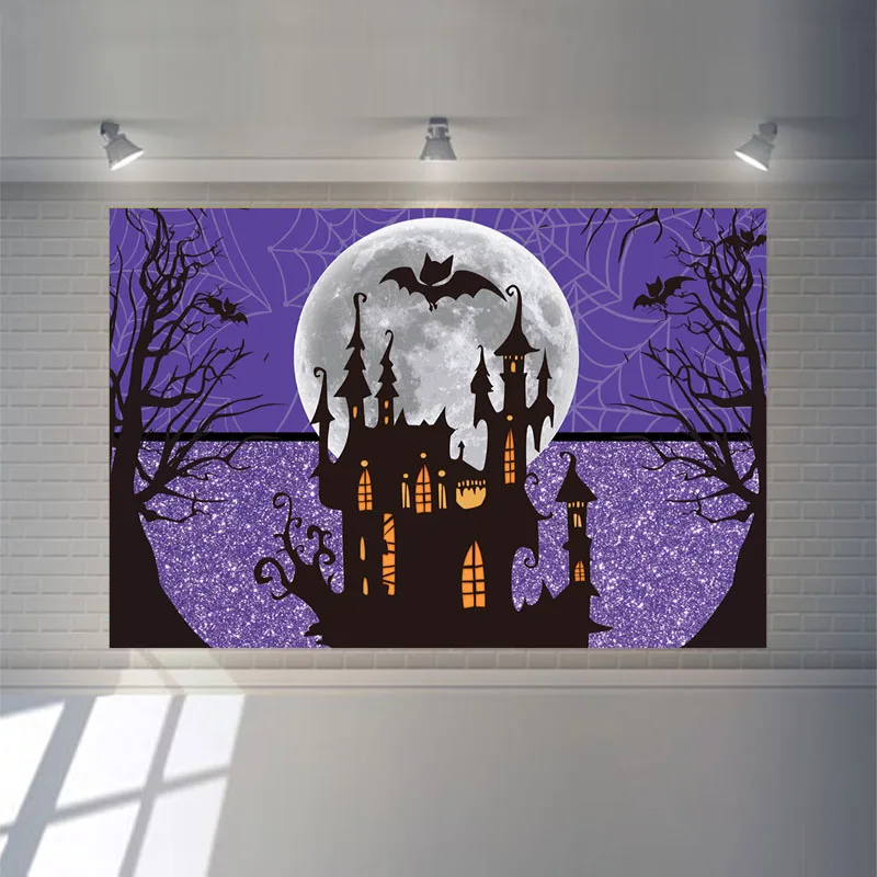 Mocsicka Halloween Backdrop Forest Old Trees Horror Castle Photo Background Bat Spider Web Kids Children Night Party Backdrops |