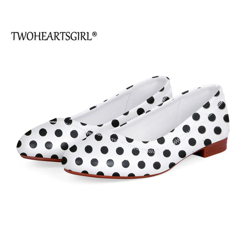 

New Fashion Flats for Women Single Shoes Polka Dot Design Loafers White Basic Office Slip On Shoes Women PU Boat Shoes Zapatos
