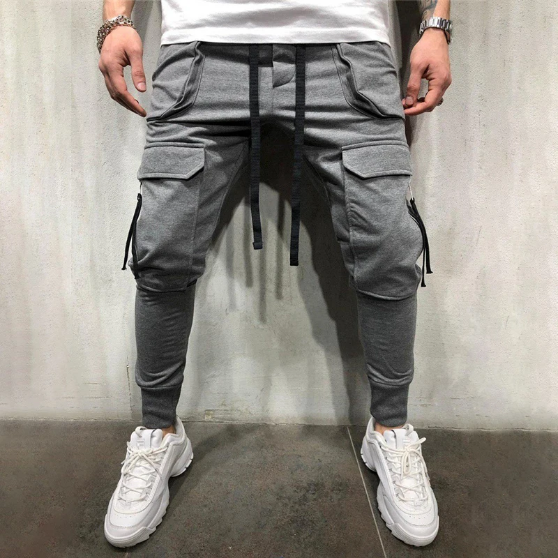 Новинка 2019 Мужские штаны одноцветные хип хоп брюки Oeak много карманов