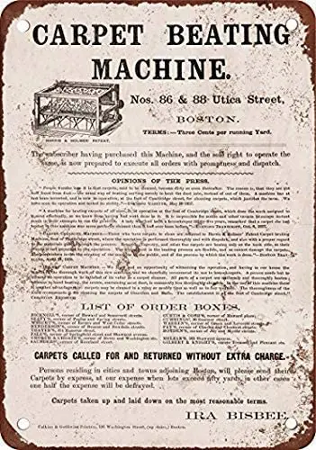 

Stevenca Metal Tin Sign 1861 Carpet Beating Machine Vintage Look Reproduction Metal Aluminum Sign for Wall Decor 8x12 Inch