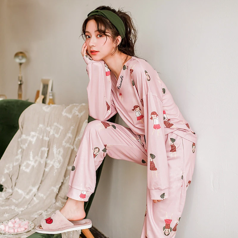 Пижамы женские новые с длинными рукавами тонкие модели весна и осень домашний