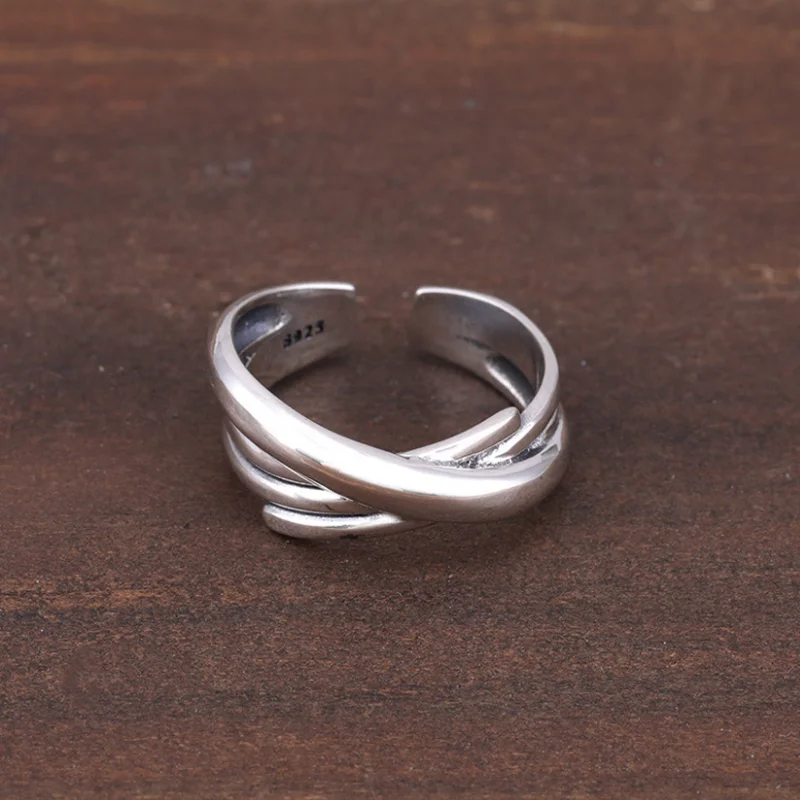 

Real S925 Sterling Silver Fashion Ins Cool And Cold Wind Multi Opening Winding Personality Fresh Ring Commemorative Gift