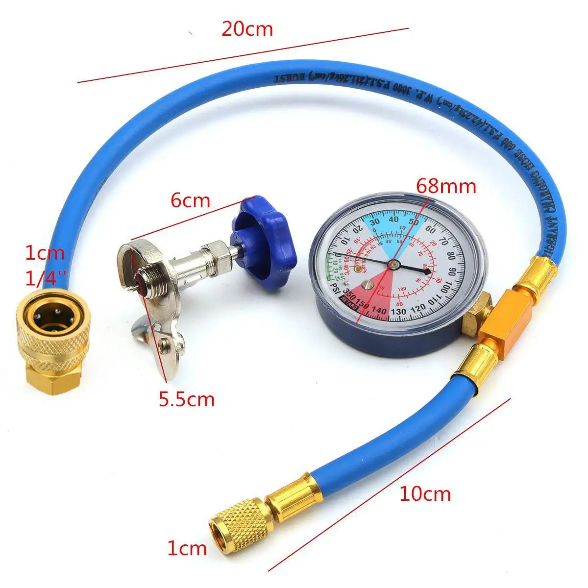 250PSI перезарядки измерительный шланг с манометром охладитель клапана трубы R134A R12