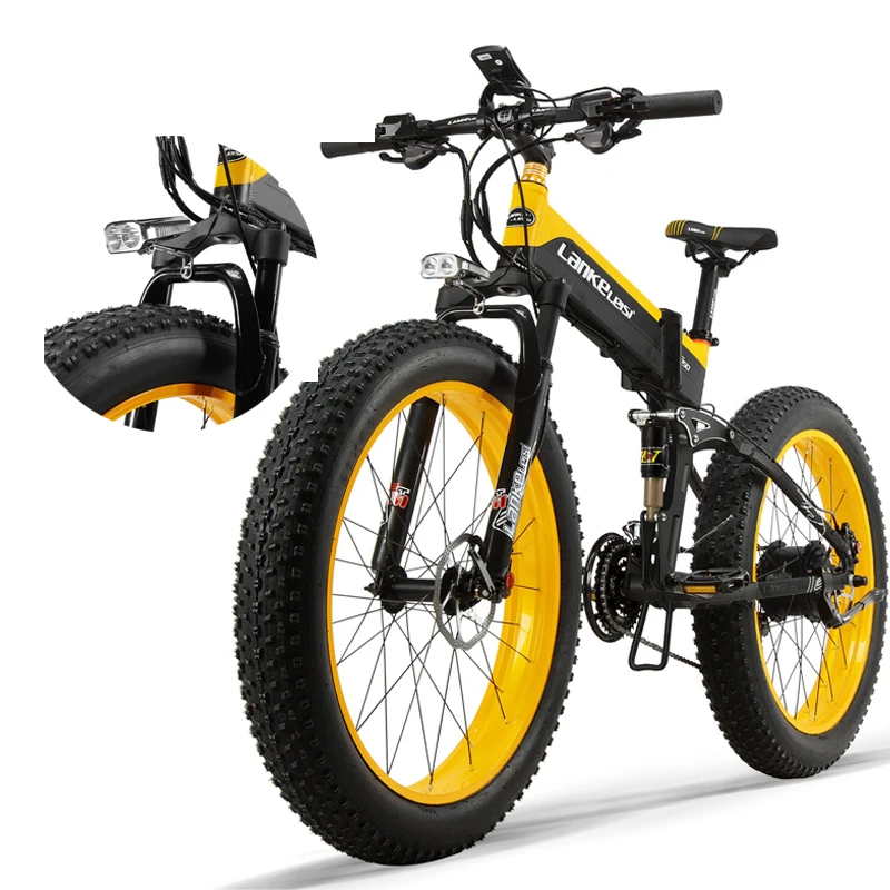Günstig LANKELEISI Faltbare 14,5 Ah Li-Ion Batterie Elektrische Fahrrad Mit 26'' 48V 1000W Leistungsstarke Fett Reifen Elektrische Fahrrad Verbesserte Gabel