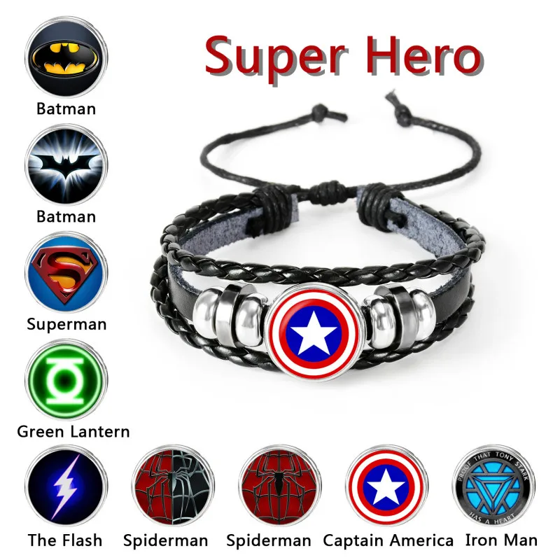 

Disney The Avengers Captain America Shield Deadpool Thor Batman Charms Bracelet Kids Boy Punk Multilayer Leather Jewelry