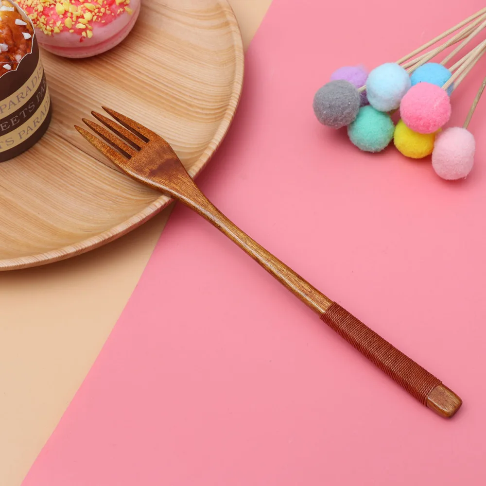 

Japanese Style Wooden Fork Household Tableware Children Food Utensil (Black Thread)