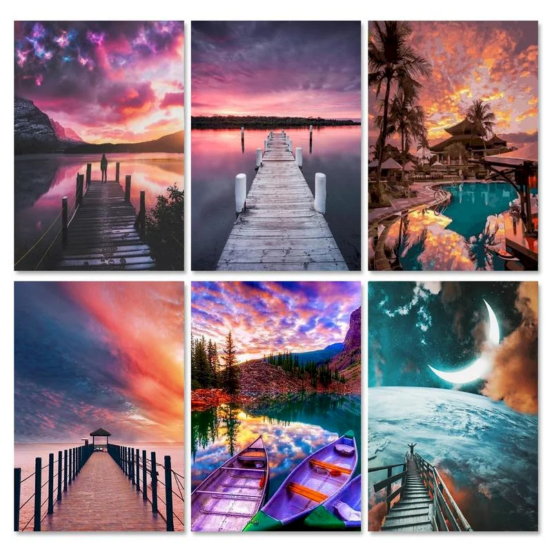 

Natural Scenery Boat River Paint By Numbers Set Oil Painting 60x75cm Coloring By Numbers Decorative Paintings For Handiwork