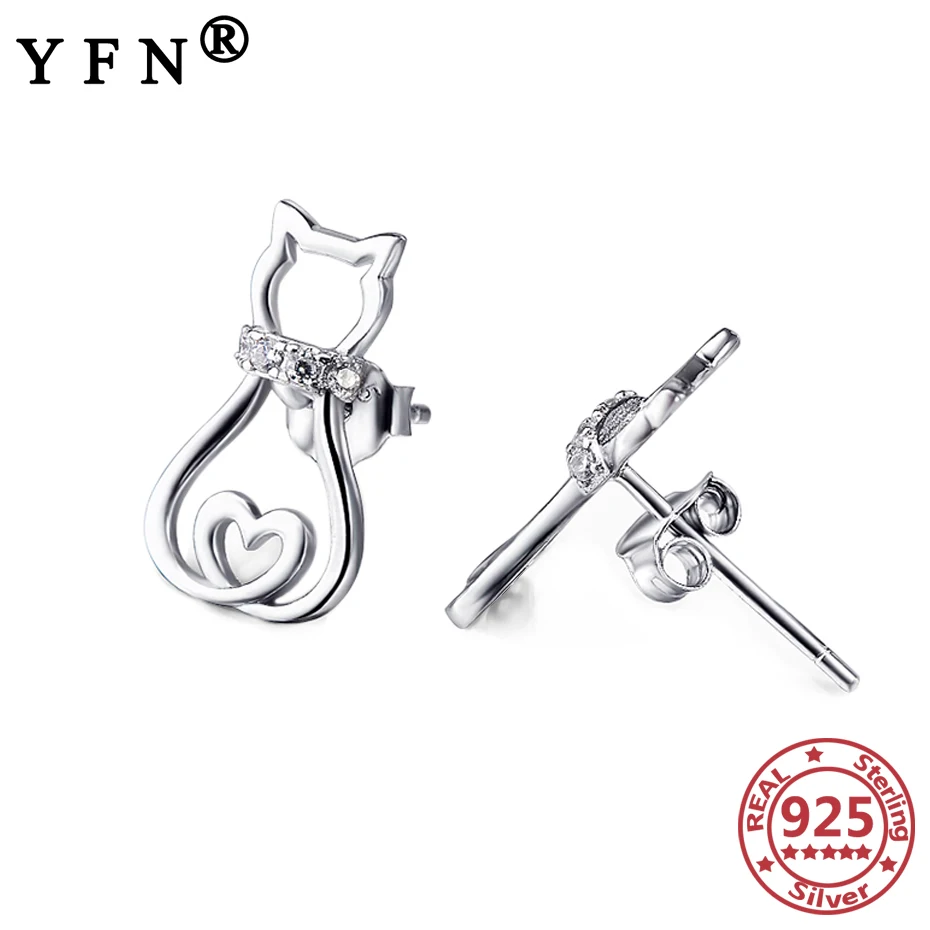 Серьги гвоздики с котом из стерлингового серебра 925 пробы серьги кристаллами