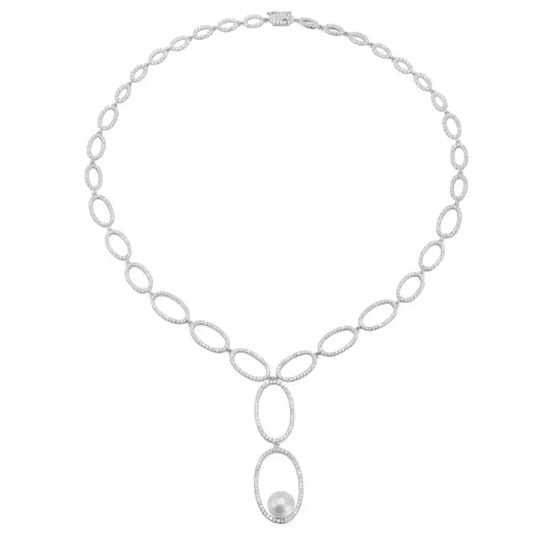 

GODKI Fashion Simulated Pearl Lariat Necklace For Women Wedding Cubic Zircon Trendy GeometricDubai Pendant Necklace