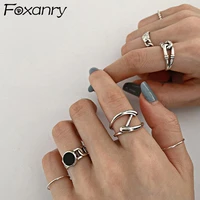 foxanry minimalist 925 stamp opening rings for women couples fashion creative geometric birthday party jewelry gifts