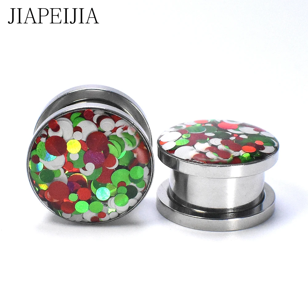 

Colored round sequins Stainless Steel Ear Tunnels Gauges Screw Fit Plugs Flared Expander Stretcher Body Jewelry 8g(3mm) to 150/1