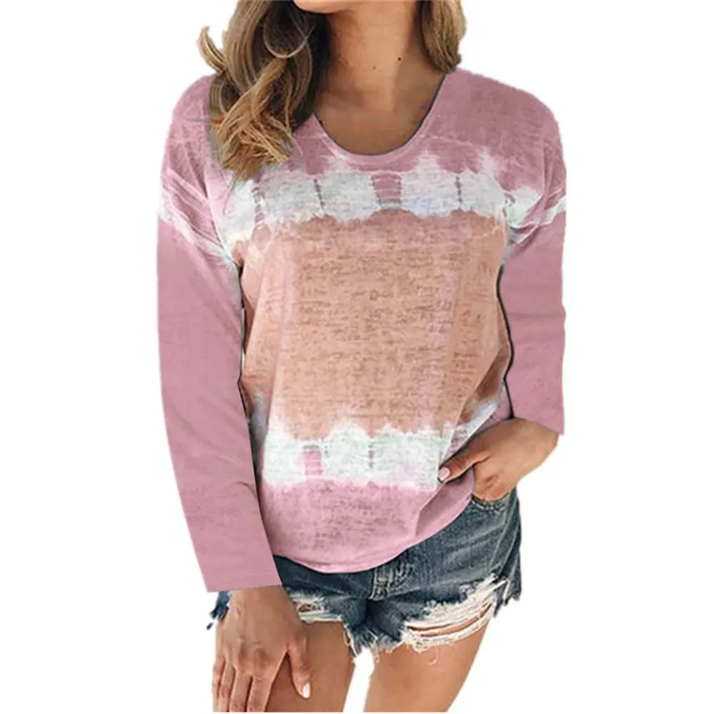 

Gradient Tee Women's T Shirt O-neck Long Sleeve Top Autumn Womens Clothes Cotton Blend Female t Shirt Plus Size