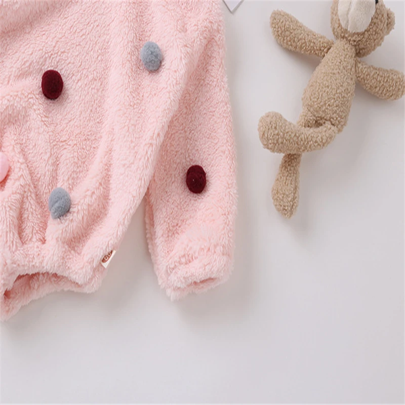 

Infant Baby Boys Girls Romper Long Sleeve Fleece Bear Ears Hooded Romper Jumpsuit Overalls for Children Winter Warm Clothes