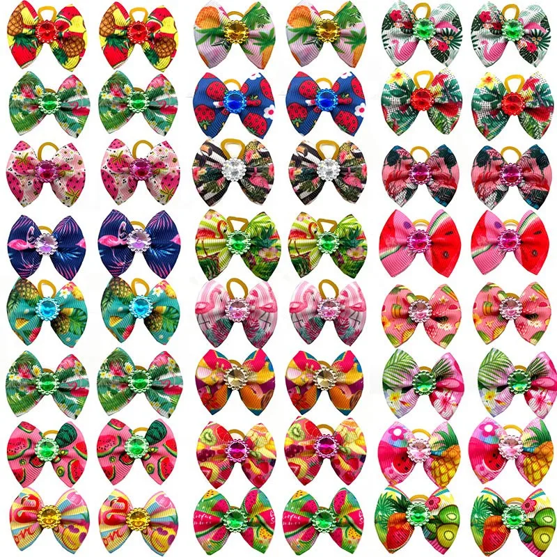 10/20/30 Pcs Pet Dog Bows Summer Fruit Style Dog Supplies Rubber Bands Cat Dog Hair Bows Yorkshire Grooming Bows Pet Supplies