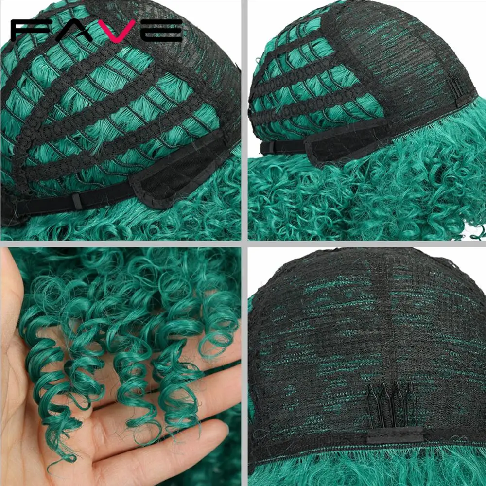 Парики FAVE афро кудрявые зеленые и синие из синтетических волос короткие парики