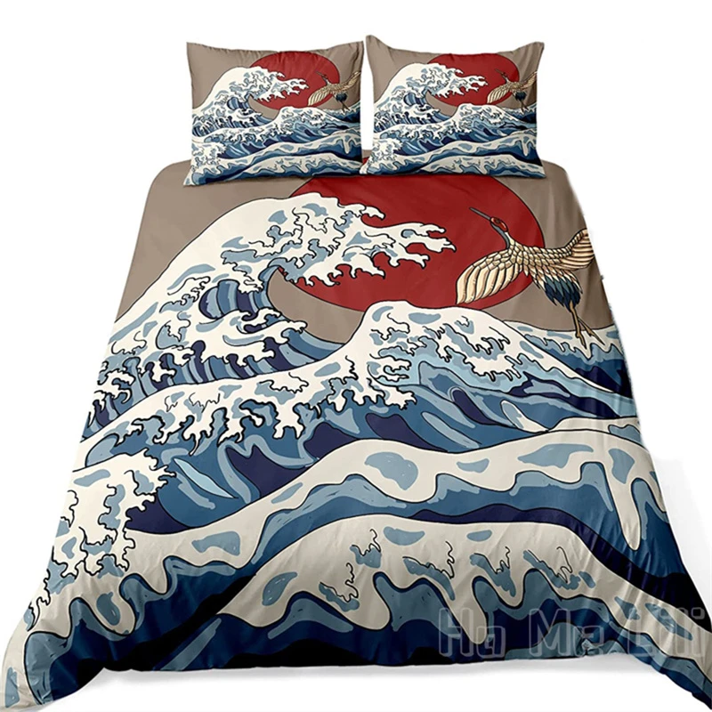 

Ocean Wave Bedding Set Crane Duvet Cover By Ho Me Lili Flying And Sea Printed Japanese Ukiyoe Style With Pillowcases