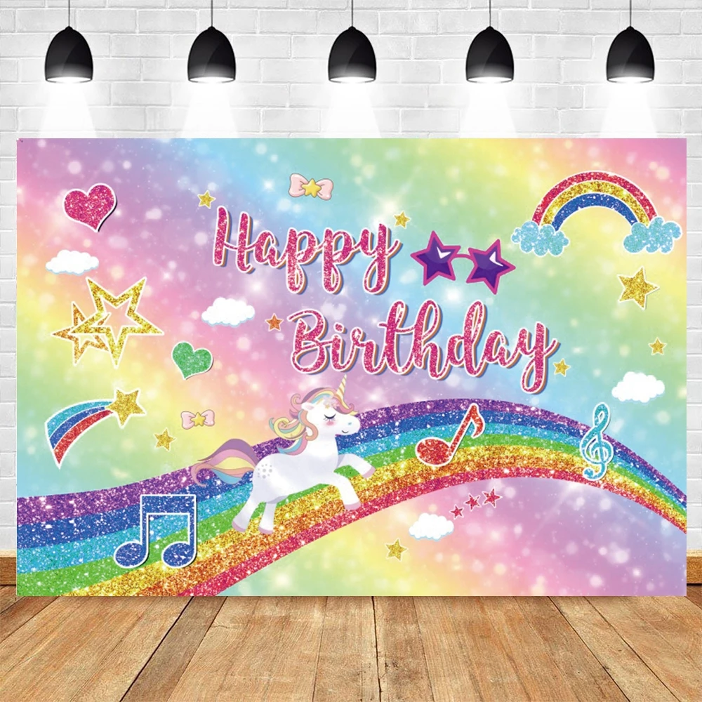 

Happy Birthday Unicorn Rainbow Photography Backdrop Photocall Baby Photographic Background Party Decor Photophone Photo Studio