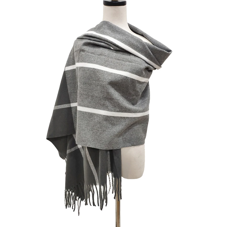 Утолщенный Теплый Женский кашемировый большой шарф в клетку зимний шерстяной