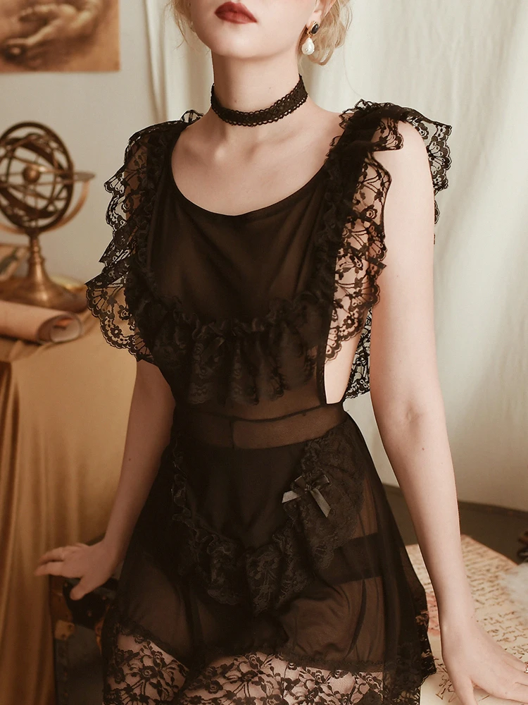 Новая женская кружевная осенне-зимняя ночная рубашка с V-образным вырезом Ночная