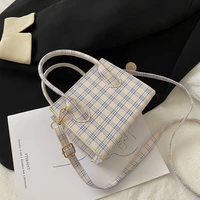 2021 ins plaid tote bags for women soft pu leather handbag female shoulder bags ladies small square crossbody travel purses