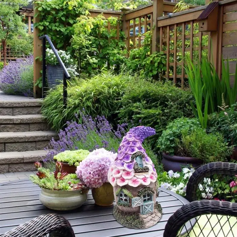 

Mini Garden Statue Solar Fairy House Ornaments LED Waterproof Resin Elf House for Indoor Outdoor Decor Cartoon Garden Building