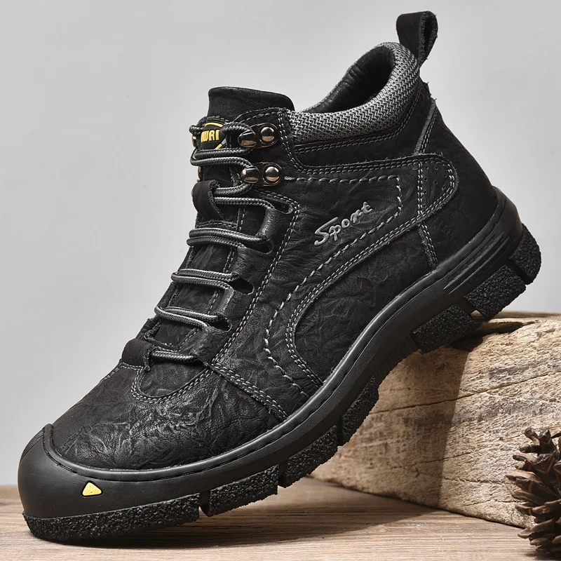 

Genuine Leather Men's Climbing Shoes High Quality Fashion High-Top Shoes Outdoor Non-Slip Casual Sneakers Hiking Men Shoes