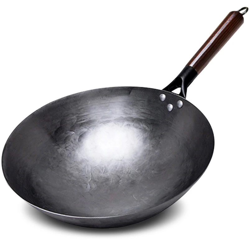 Non-coating  Iron Wok Chinese Traditional Handmade Wok For Kitchen Pan Wooden Handle For Gas Cookware 1 to 2 People