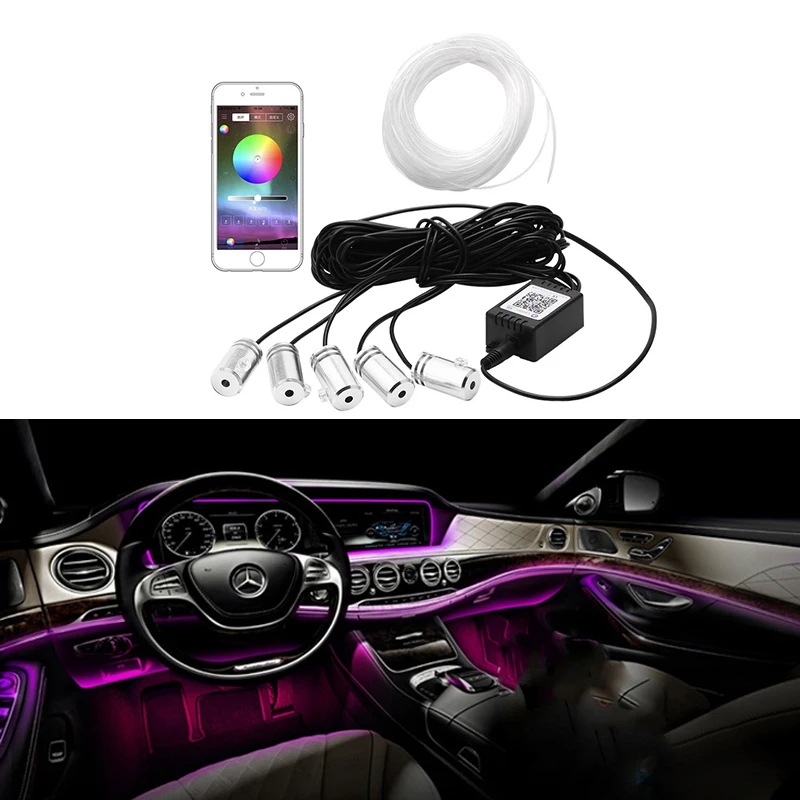 

6 м RGB светодиодный салона автомобиля светильник звуковой активный Многоцветный Bluetooth с помощью приложения на телефоне Управление атмосфер...