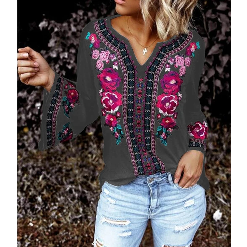 Женские топы с принтом CINESSD футболка V-образным вырезом и длинным рукавом