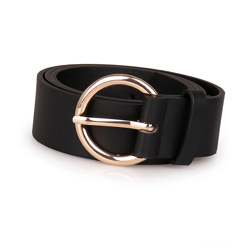 

Womens Black Buckle Belt Casual Leather Jeans Belts with Prong Buckle