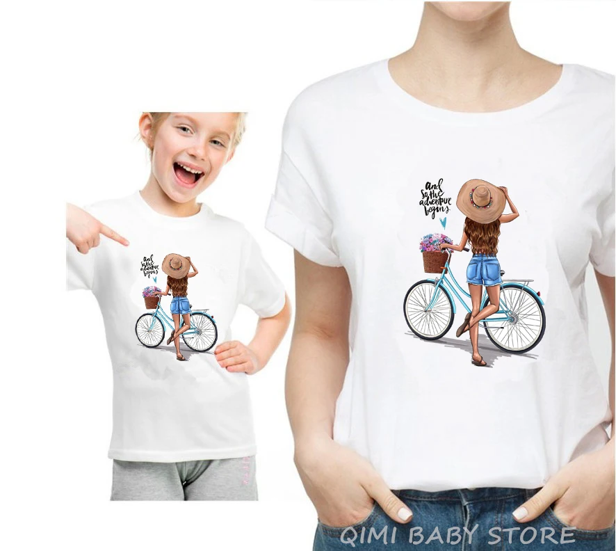 Одежда для мамы и дочки футболка женщин белого цвета девочек футболок всей семьи