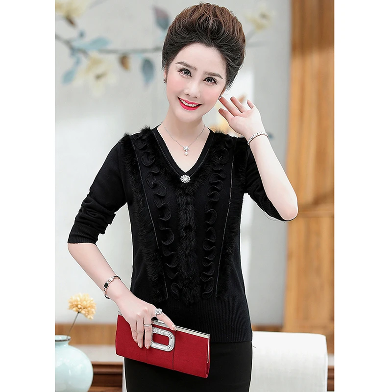 Женский кашемировый свитер трикотажный пуловер с V-образным вырезом размеры до 4XL