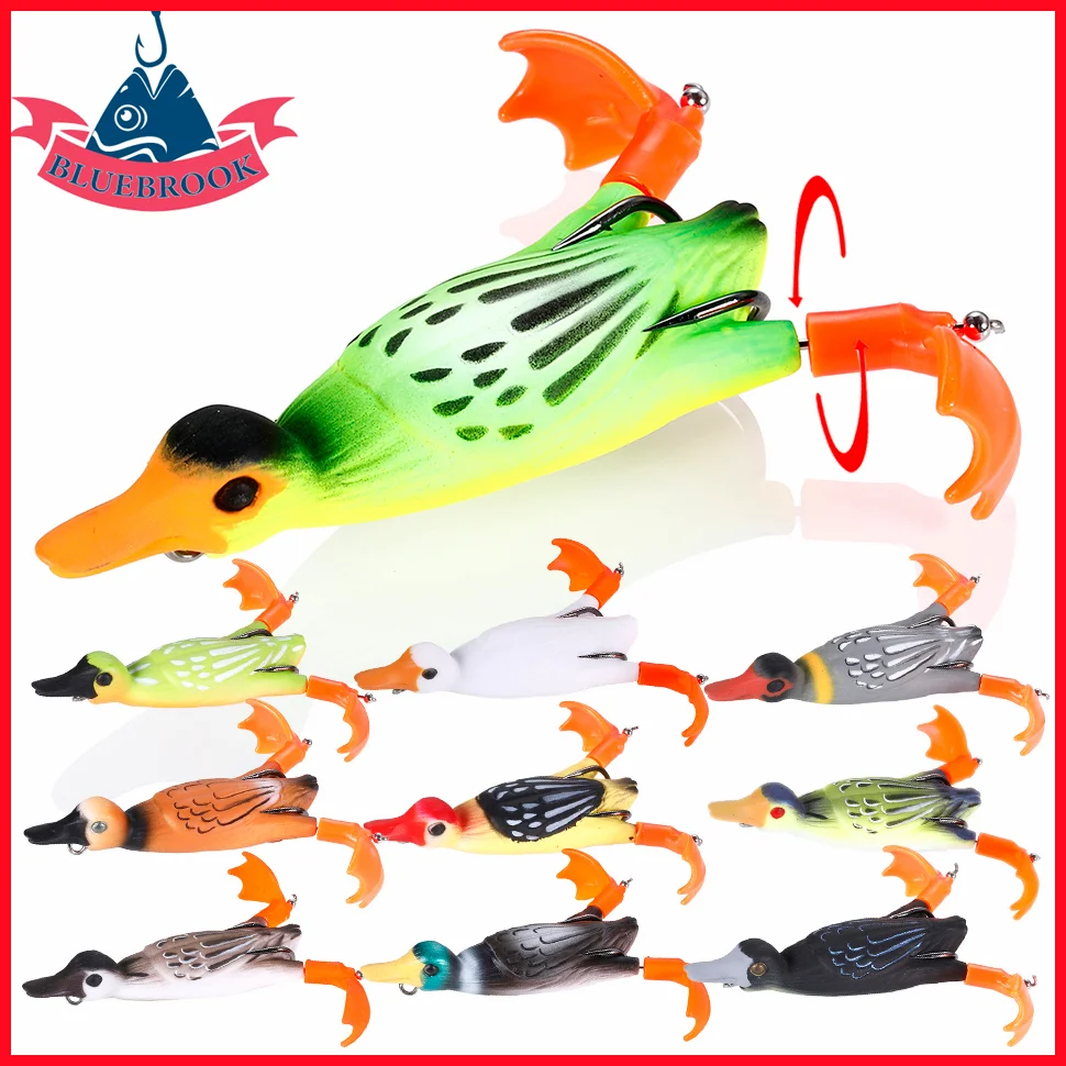 

1PC Propeller Flippers Duck Fishing Lure 95mm12g Floating TopWater Rotating Wobblers Frog Duckling Silicone Soft Artificial Bait