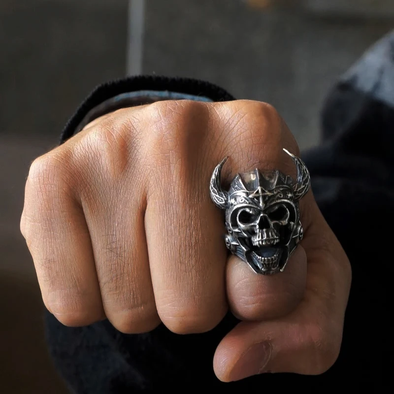 Крутые мужские кольца в стиле панк с черепом викингов воинов скандинавских богов