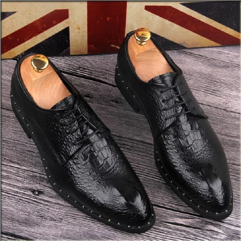Мужские туфли из крокодиловой кожи оксфорды плоская подошва Классические