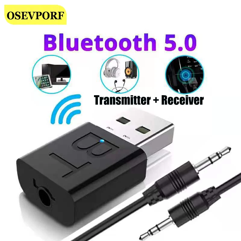 

USB Bluetooth 5.0 Audio Transmitter Receiver 2 in 1 Car AUX Cable Kit Wireless Adapter 3.5mm jack For TV PC Headphone Stereo Car