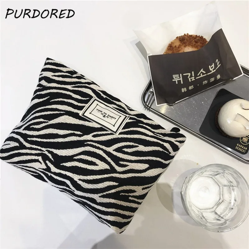 

PURDORED 1 Pc Fashion Leopard Large Makeup Bag Zebra Pattern Cosmetic Bag Travel Makeup Beauty Case Storage Organizer Clutch