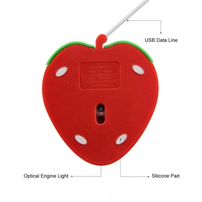 

Cute Mini Strawberry Mouse 1200 DPI Portable USB Wired 3D Optical Mice Lovely Fruit Gaming Mouse For Office Computer Laptop PC