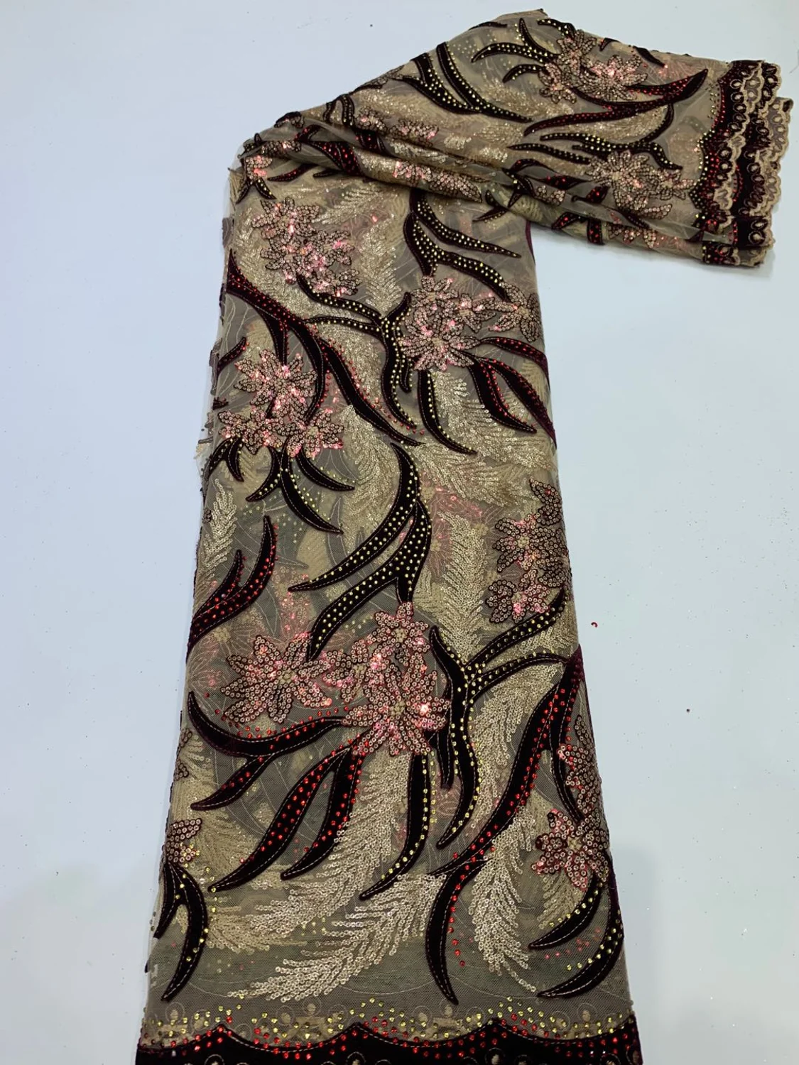 Новейшая африканская фатиновая кружевная ткань с блестками и камнями