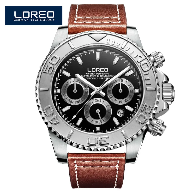 Relogio Masculino LOREO Новые спортивные мужские часы для дайвинга лучший бренд класса люкс полностью стальные автоматические механические часы водонепроницаемые 200 м - Цвет: Leather strap 02