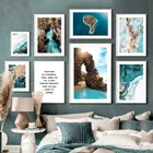 Плакаты и принты в скандинавском стиле с изображением синего моря, небольшого острова, цветущего персика, настенная живопись, настенные картины для гостиной, клубного декора