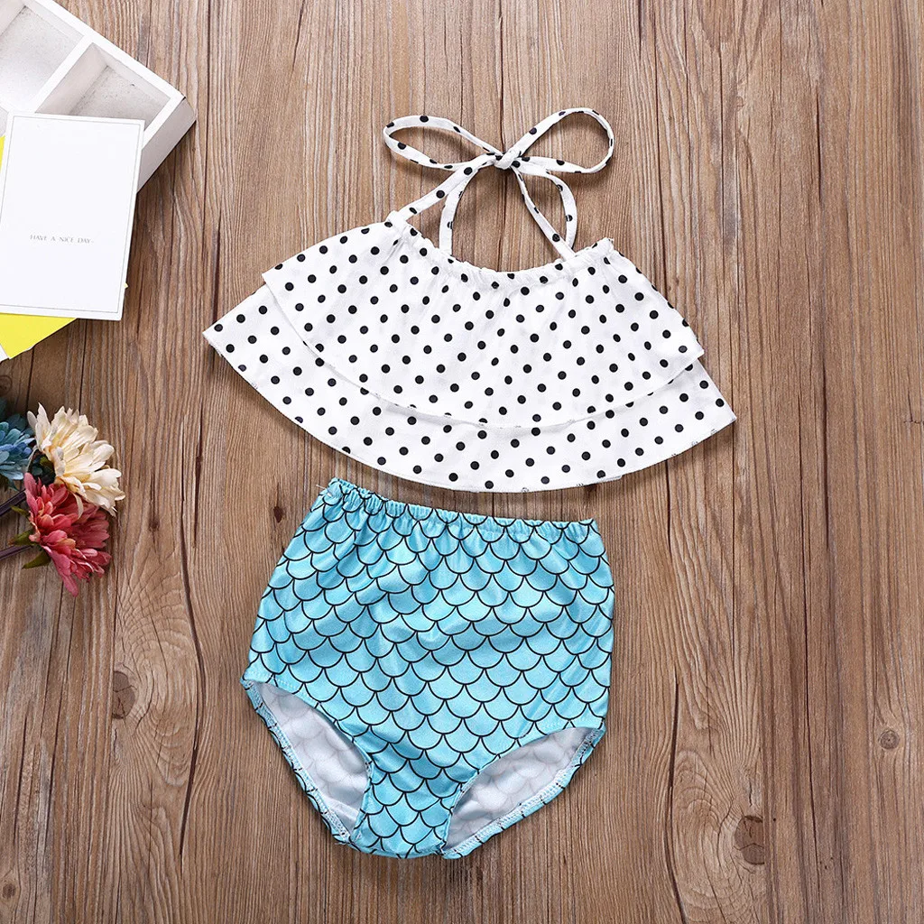 Топы в горошек для маленьких девочек Шорты Купальный костюм Бикини Пляжная