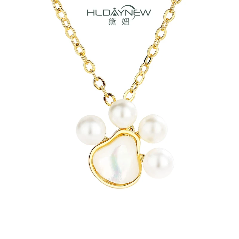 

Cat Paw Prints Pearl MOP Shell Smart Pendant Necklace For Woman Metallic Ornaments Ins Animal Collar Choker Drop Charm Accessory