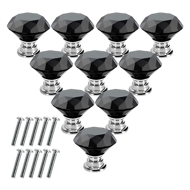 

10 Pcs Crystal Glass Cabinet Knobs Diamond Shape Drawer Kitchen Cabinets Dresser Cupboard Wardrobe Pulls Handles 30mm