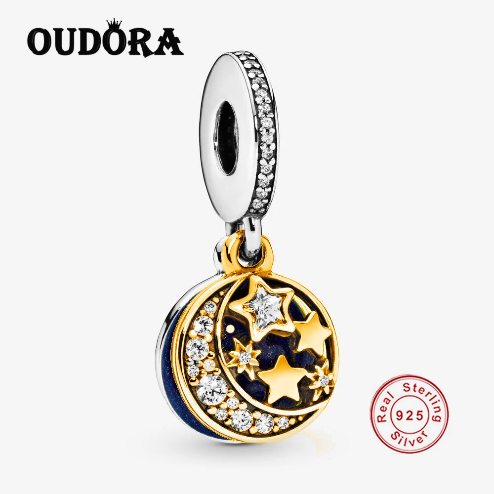 

100% 925 Sterling Silver Moon & Blue Sky Dangle Charm Fit Original Pandora Bracelet Charm Bead Silver 925 Women Jewelry Berloque