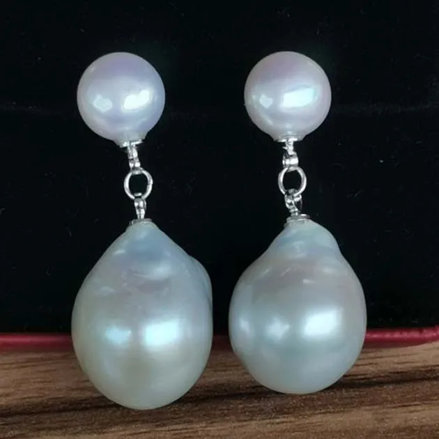 

Studs&drip big pearl dangle earring studs white freshwater pearl 14mm