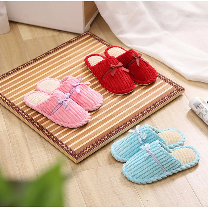 Женские шлепанцы с бантом Сезон осень-зима Шлепанцы для дома помещений из флока