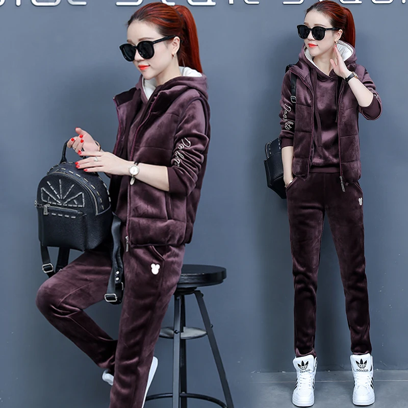 

Han edition fashion female pleuche three-piece suit the new autumn/winter thickening and velvet sportswear winter clothing